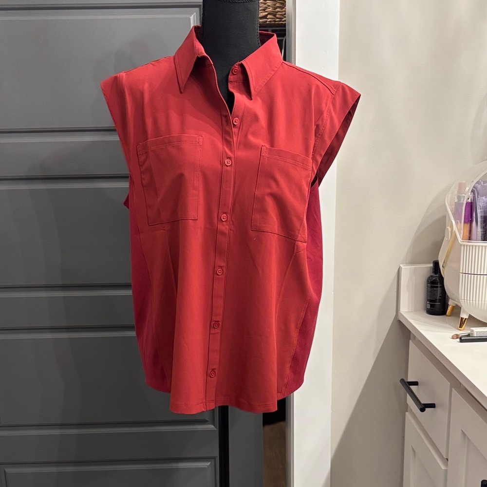 Chico's Vibrant Red Sleeveless Button-Down Shirt